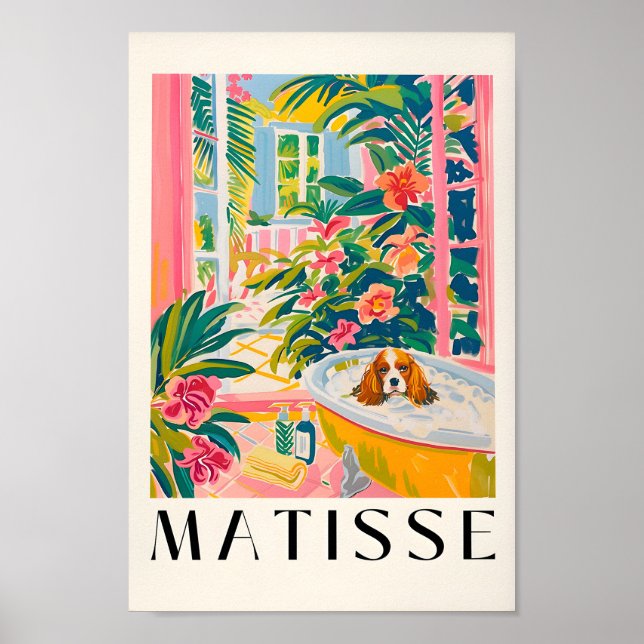 Poster Cavalier King Charles Spaniel Em Bathtub, Funny Ba (Frente)