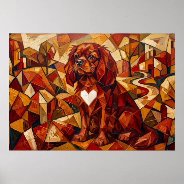 Poster Cavalier King Charles Spaniel Geométrico Cubista P (Frente)