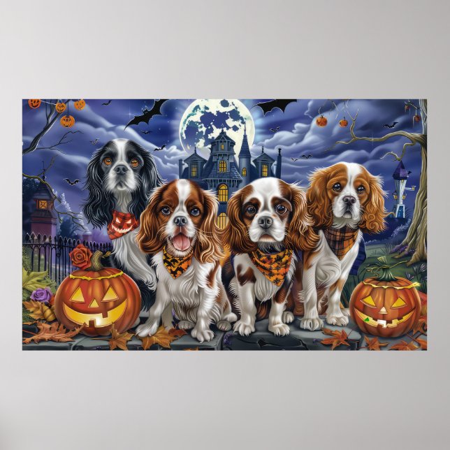 Poster Cavalier King Charles Spaniel Halloween Spooky (Frente)