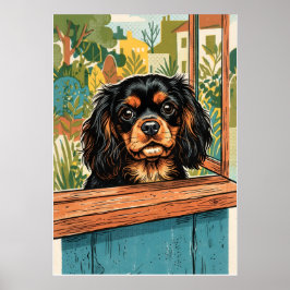 Poster Cavalier King Charles Spaniel Janela Ilustração Vi