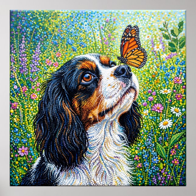 Poster Cavalier King Charles Spaniel Jardim das Borboleta (Frente)