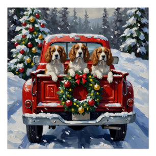 Pôster Cavalier King Charles Spaniel Natal Caminhão Verme