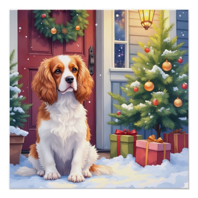 Pôster Cavalier King Charles Spaniel Snowy Christmas (Frente)