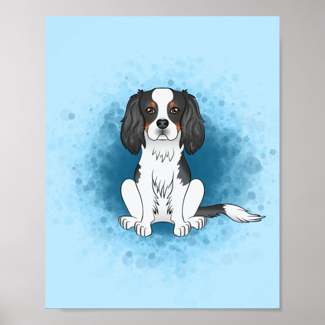 Poster Cavalier King Charles Spaniel Tricolor em Azul (Frente)