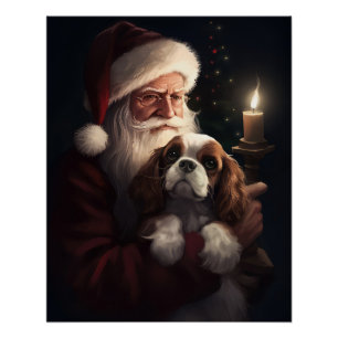 Pôster Cavalier King com Papai Noel Natal Festivo
