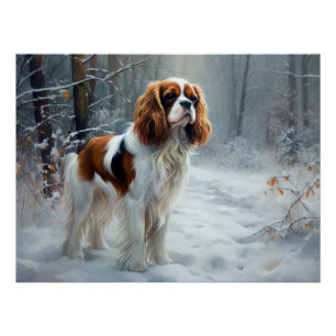 Pôster Cavalier King Deixe Cair a Neve Natal Escovado