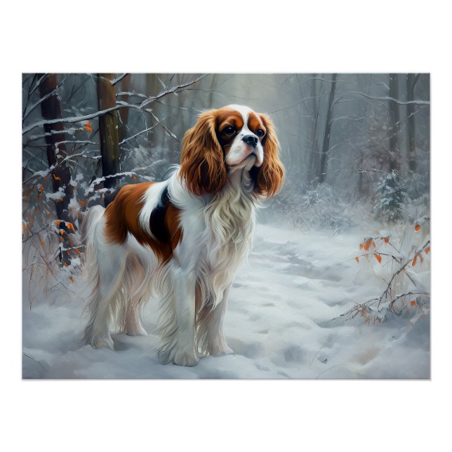 Pôster Cavalier King Deixe Cair a Neve Natal Escovado (Frente)