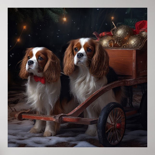 Poster Cavalier King Snowy Sleigh Decoração de Natal (Frente)