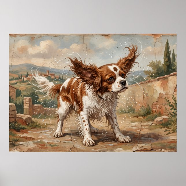 Poster Cavalier Spaniel Paisagem Impressionista (Frente)