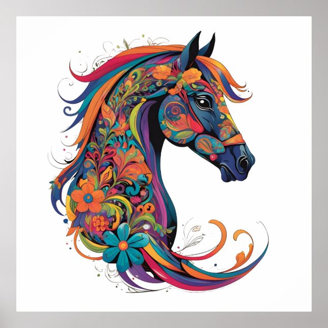 Poster Cavalo abstrato colorido (Frente)