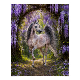 Pôster Cavalo Árabe Roxo Wisteria Cartaz Brilhante