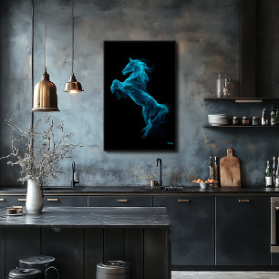 Poster Cavalo Azul Neon Arte de Filamento Futurista para