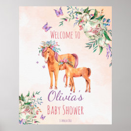 Poster Cavalo-bebê rosa-pastel com chá de fraldas-mãe