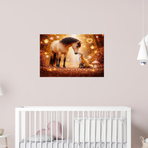 Poster Cavalo Bonito e Raposa Vermelha Arte de Fantasia p