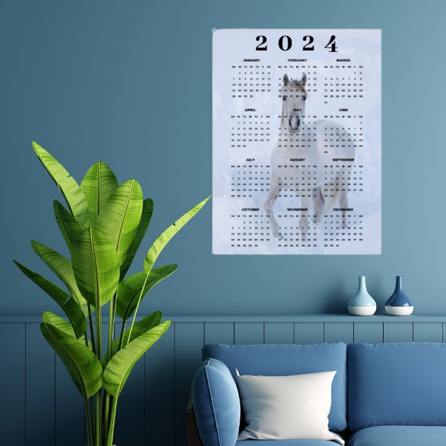 Poster Cavalo Branco Árabe Elegante no Calendário 2024 da (Criador carregado)