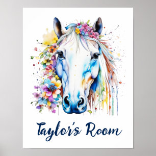 Poster Cavalo Branco Bonito Floral Personalizado 