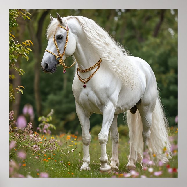 Poster Cavalo Branco com Mano Fluente (Frente)