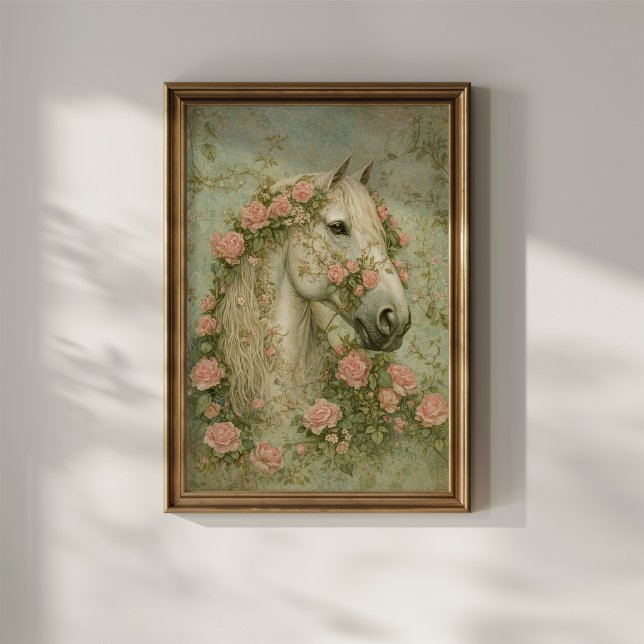 Poster Cavalo Branco com Rosas (Criador carregado)