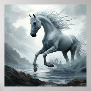 Poster Cavalo Branco Correndo Através da Água