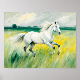 Poster Cavalo Branco Correndo Sobre O Prado