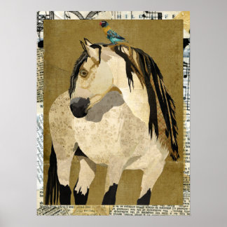 Pôster CAVALO BRANCO E Arte PÁSSARA