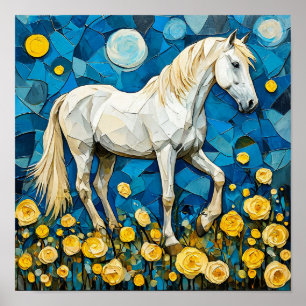 Poster Cavalo branco e flores
