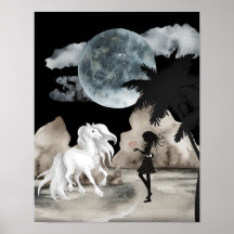 Cavalo Branco e Garota com Praia da Lua Cheia de C