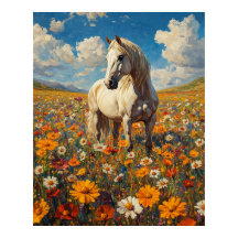 Cavalo Branco em uma Sinfonia de Flores Silvestres