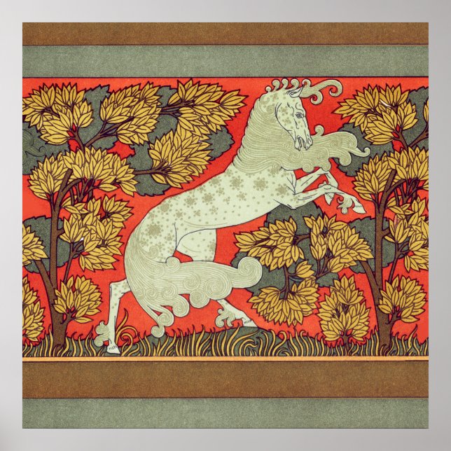 Poster CAVALO BRANCO INDÔMITO, ÁRVORES EM FLORESTA Art No (Frente)