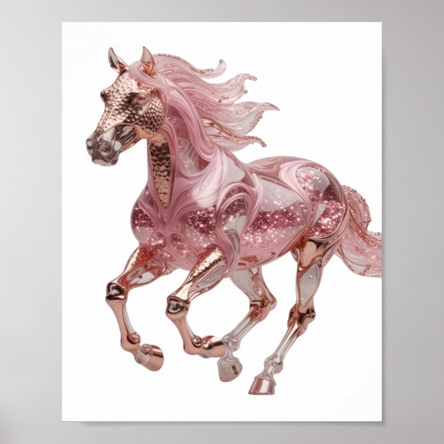 Poster Cavalo Brilhante Rosa Dourado Prata Fresco (Frente)