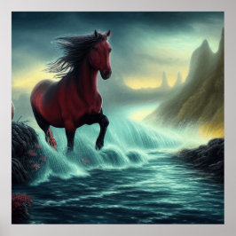 Poster cavalo caminhando no oceano Fantasia