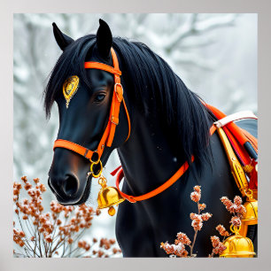 Poster Cavalo castanho preto elegante