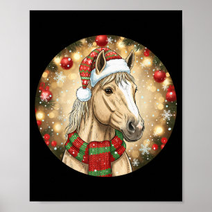 Poster Cavalo Chapéu de Papai Noel Luzes de Natal Família