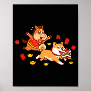 Poster Cavalo Chinês Akita Engraçado Crianças Homens Mulh