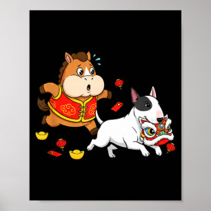 Poster Cavalo Chinês Bull Terrier Crianças Homens Mulhere