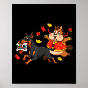 Poster Cavalo Chinês Doberman Pinscher Homens Mulheres Fe