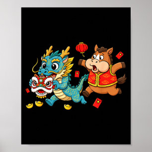 Poster Cavalo Chinês Dragão Divertido Crianças Homens Mul