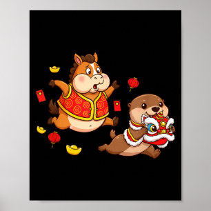 Poster Cavalo Chinês Lontra Engraçado Crianças Homens Mul