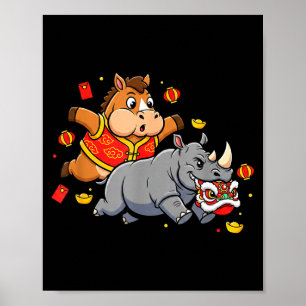 Poster Cavalo Chinês Rinoceronte Engraçado Crianças Homen