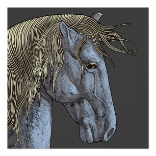 Pôster Cavalo Cinza Majestoso com Crina Fluindo