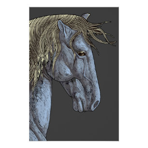 Pôster Cavalo Cinza Majestoso com Crina Fluindo