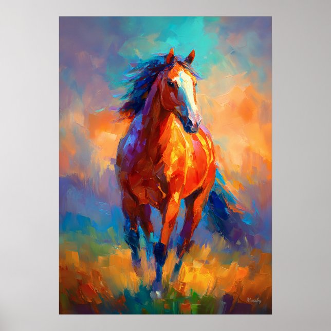 Poster Cavalo Colorido Impressionista em Movimento Animal (Frente)