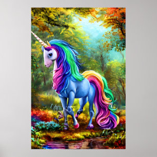Poster Cavalo Colorido Unicórnio na Floresta-46567