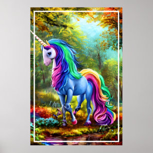 Poster Cavalo Colorido Unicórnio na Floresta-46567
