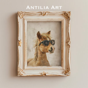 Poster Cavalo com óculos de sol pintando arte Whimsic