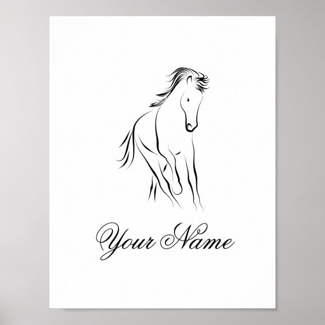 Poster Cavalo correndo a preto (Frente)