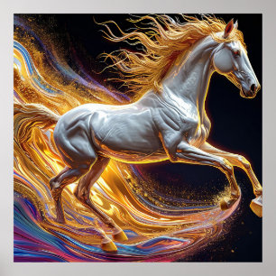 Poster Cavalo Correndo com Crina Fluindo Dourada
