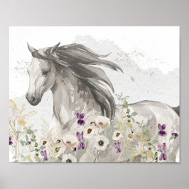 Poster Cavalo correndo em campo de flores