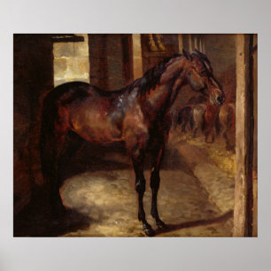Poster Cavalo de baía escuro no estábulo