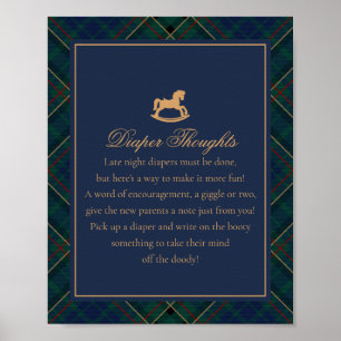 Poster Cavalo de Balanço em Xadrez Azul Pensamentos sobre